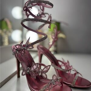 Wild Diva Pink Rhinestone Floral Heels